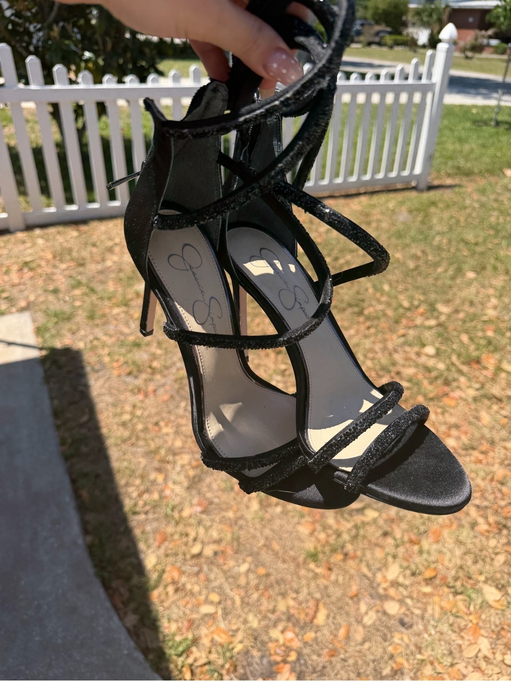 Jessica Simpson Black Glitter Strappy Stiletto Sandals